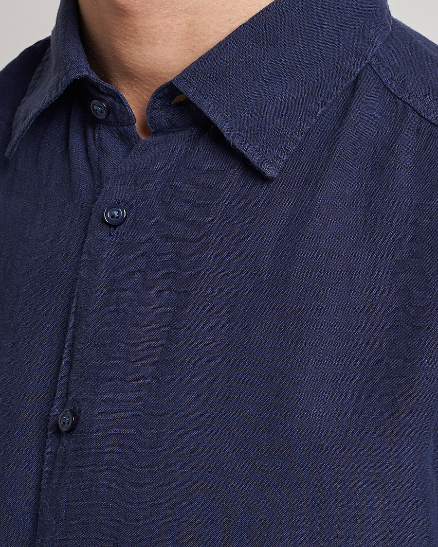 Heren | Overhemden | BOSS ORANGE | Rash Linen Short Sleeve Shirt Navy