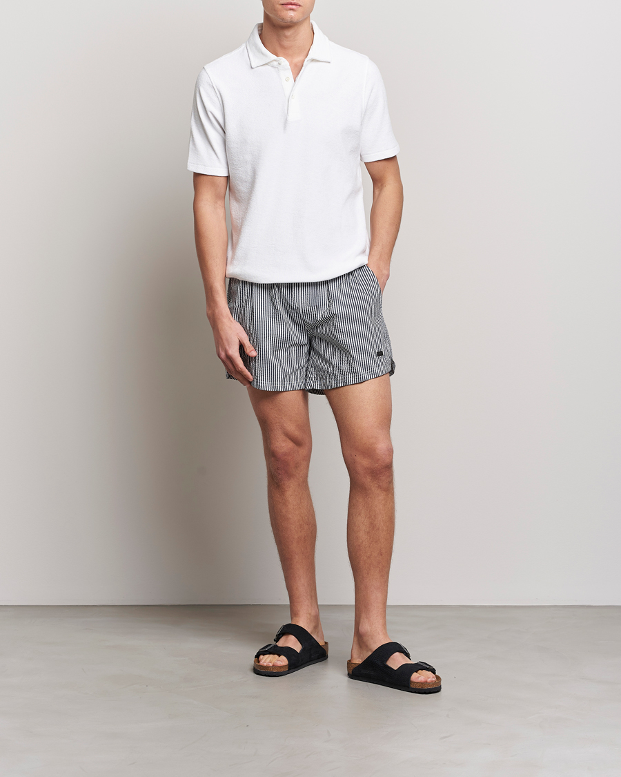 Heren | Zwembroek | BOSS BLACK | Velvetfish Seersucker Swimshorts Black/White