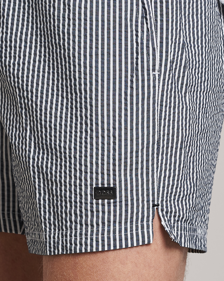 Heren | Zwembroek | BOSS BLACK | Velvetfish Seersucker Swimshorts Black/White