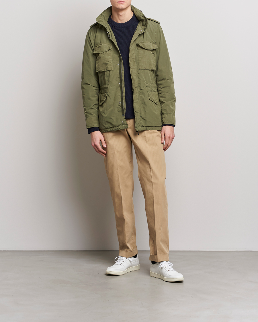Heren | Broeken | Incotex | Regular Fit Herringbone Chinos Khaki