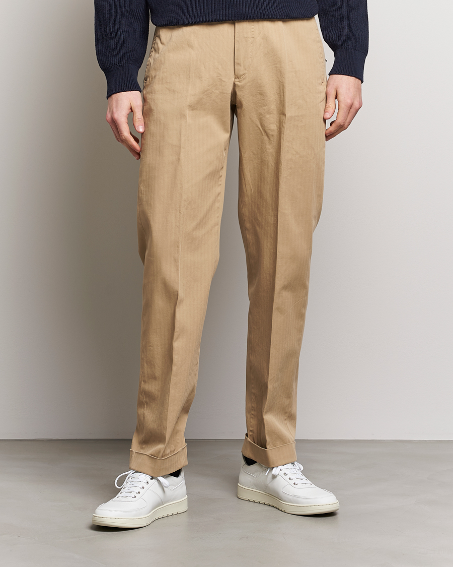 Heren | Broeken | Incotex | Regular Fit Herringbone Chinos Khaki