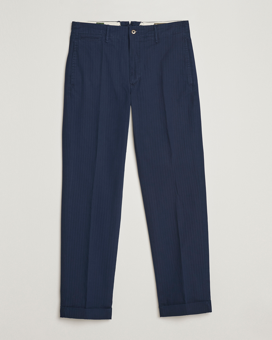 Heren | Broeken | Incotex | Regular Fit Herringbone Chinos Navy