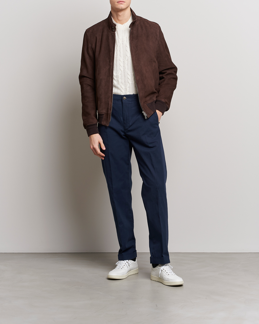 Heren | Broeken | Incotex | Regular Fit Herringbone Chinos Navy
