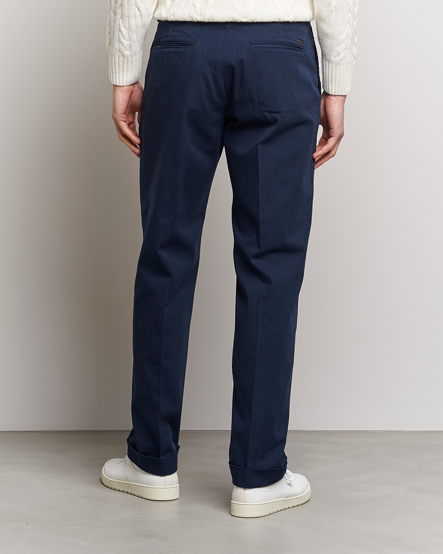 Heren | Broeken | Incotex | Regular Fit Herringbone Chinos Navy