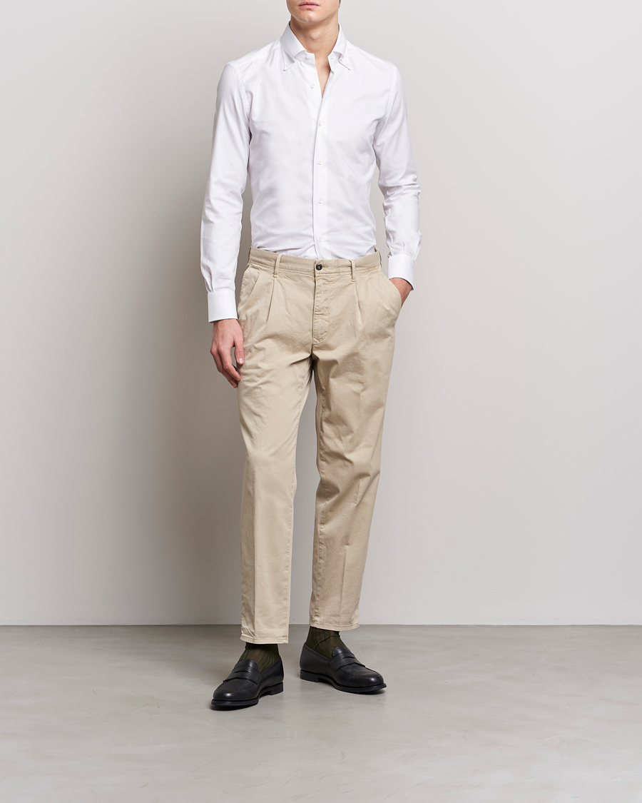 Heren | Broeken | Incotex | Tapered Fit Pleated Slacks Beige