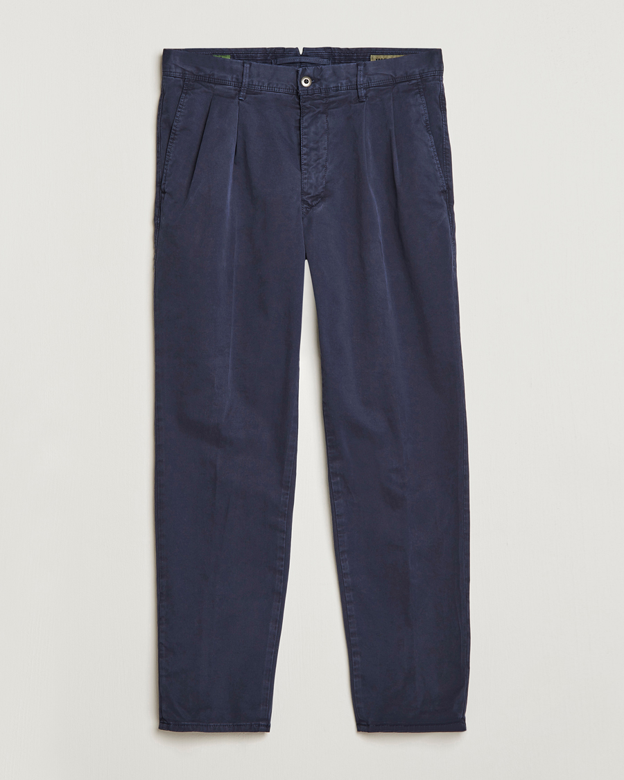 Heren | Broeken | Incotex | Tapered Fit Pleated Slacks Navy