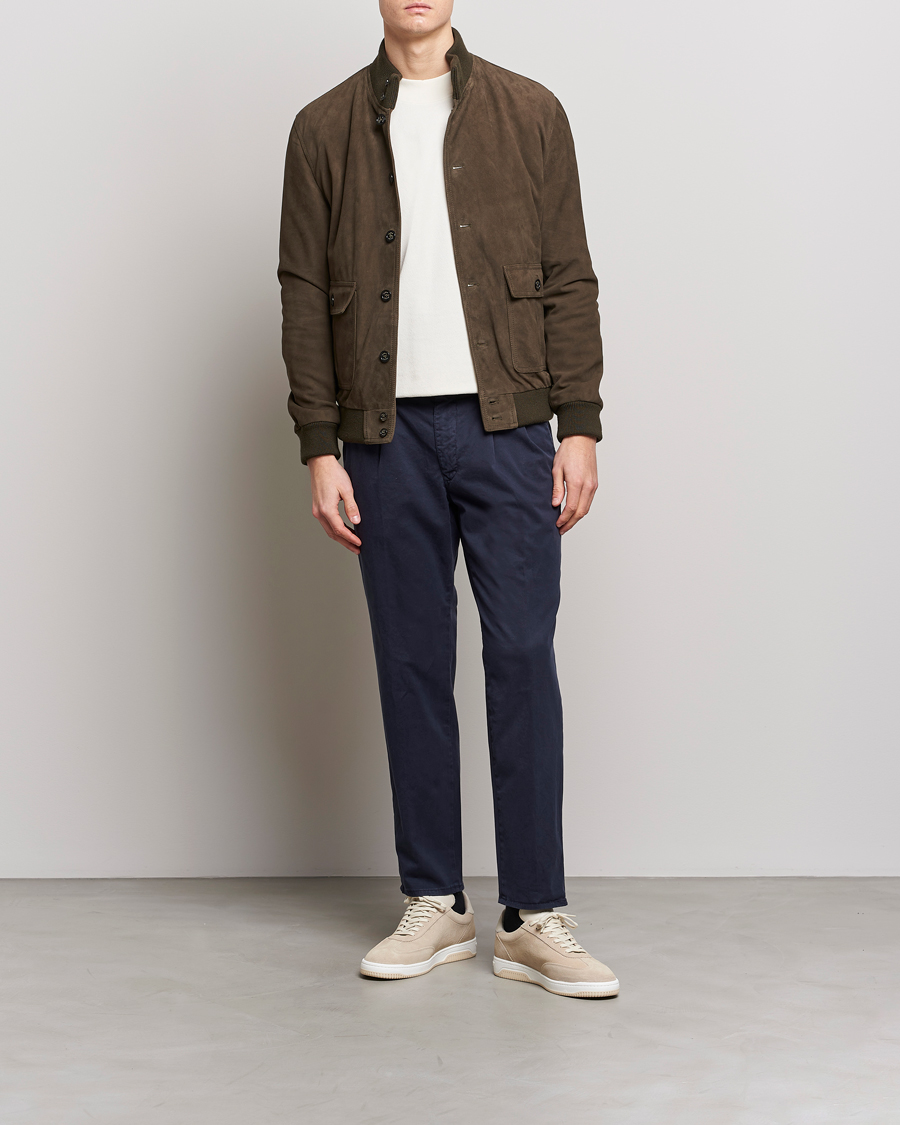 Heren | Broeken | Incotex | Tapered Fit Pleated Slacks Navy