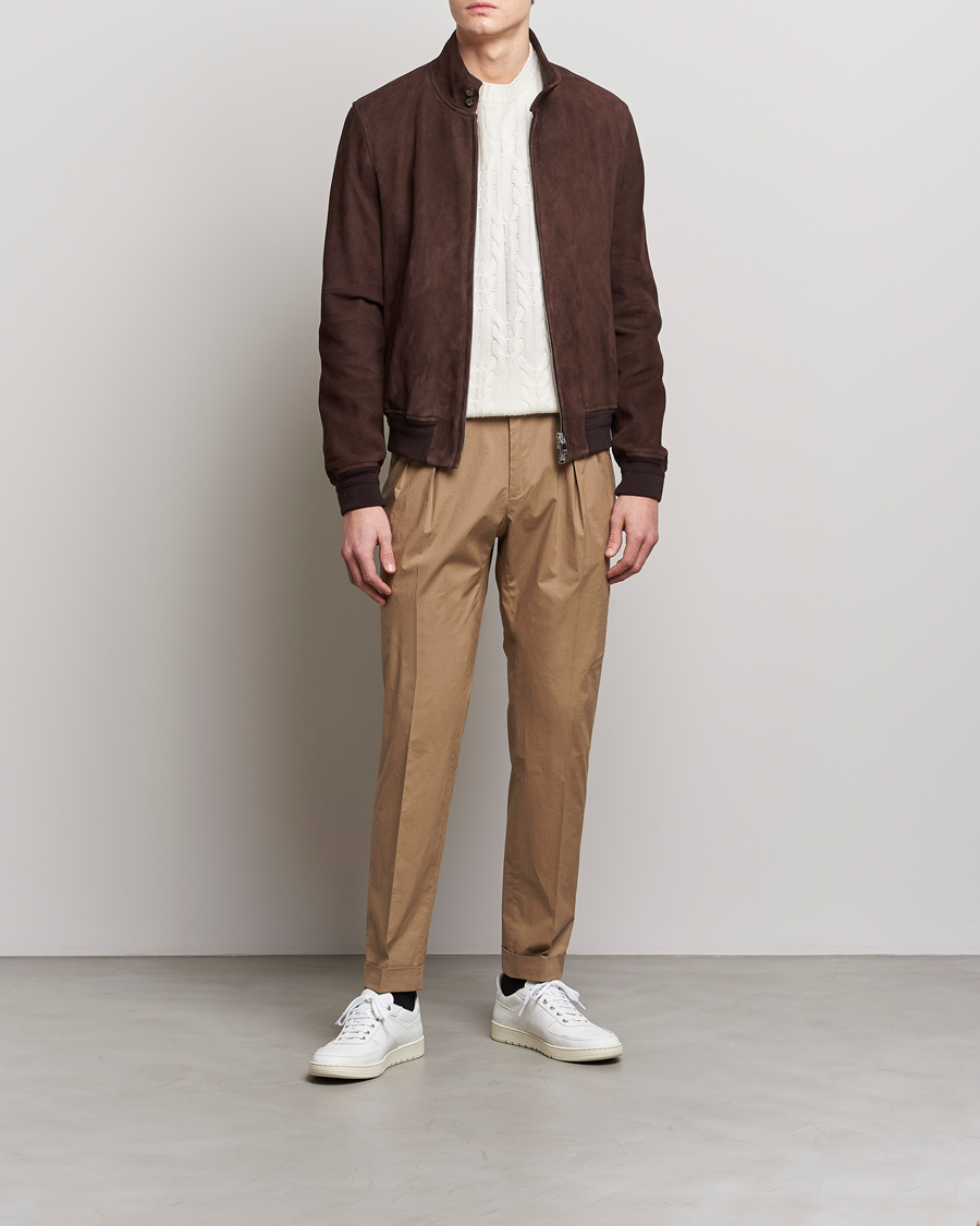Heren | Broeken | Incotex | Carrot Fit Popelino Lightweight Cotton Trousers Khaki