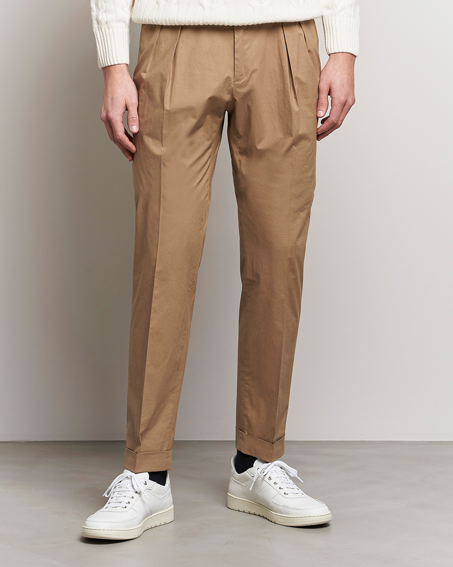 Heren | Broeken | Incotex | Carrot Fit Popelino Lightweight Cotton Trousers Khaki