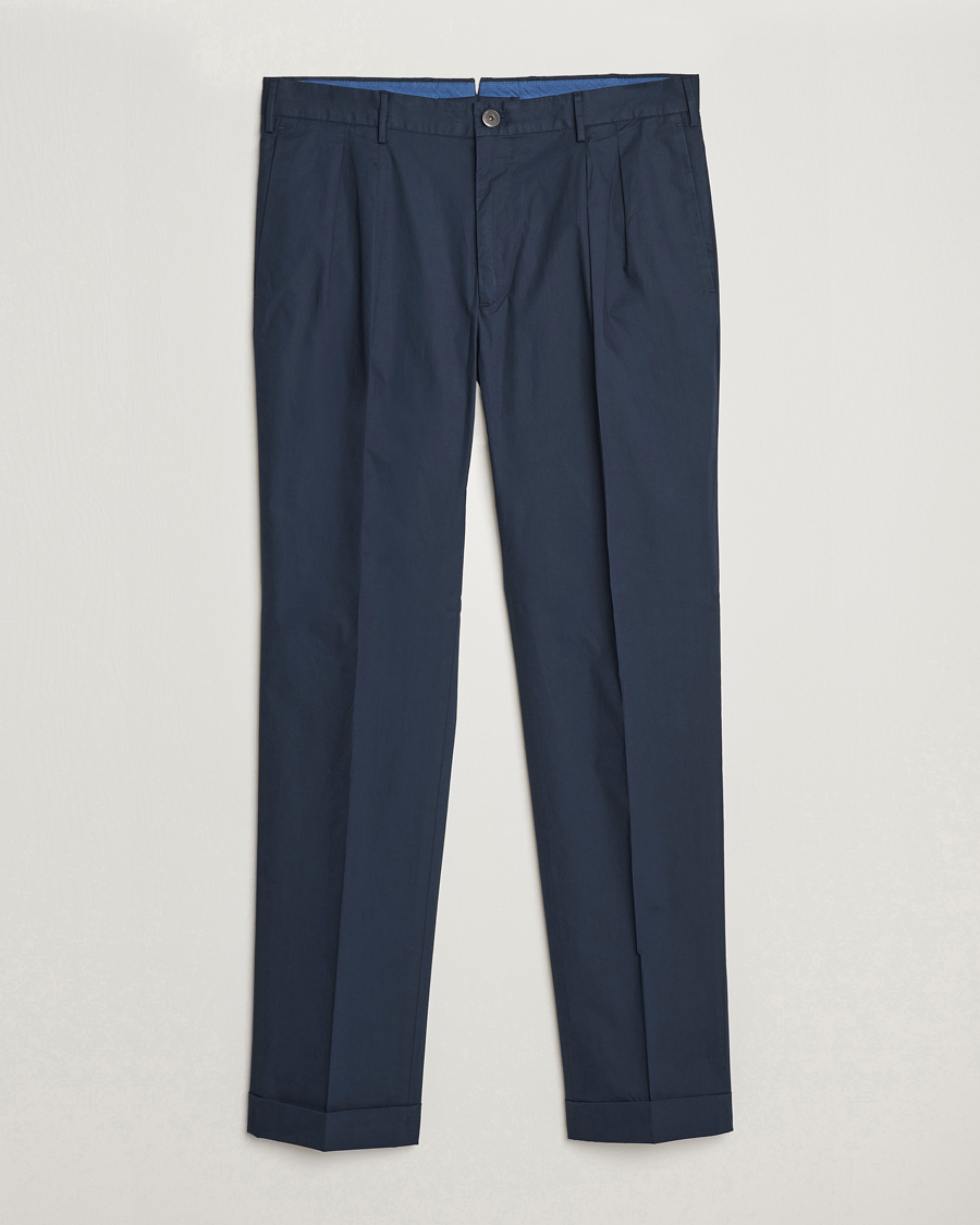 Heren | Broeken | Incotex | Carrot Fit Popelino Lightweight Cotton Trousers Navy