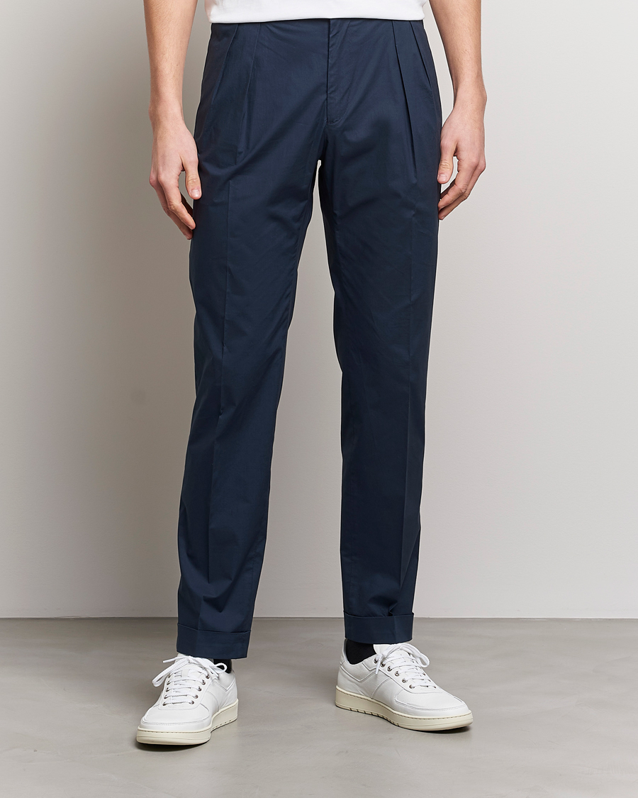 Heren | Broeken | Incotex | Carrot Fit Popelino Lightweight Cotton Trousers Navy