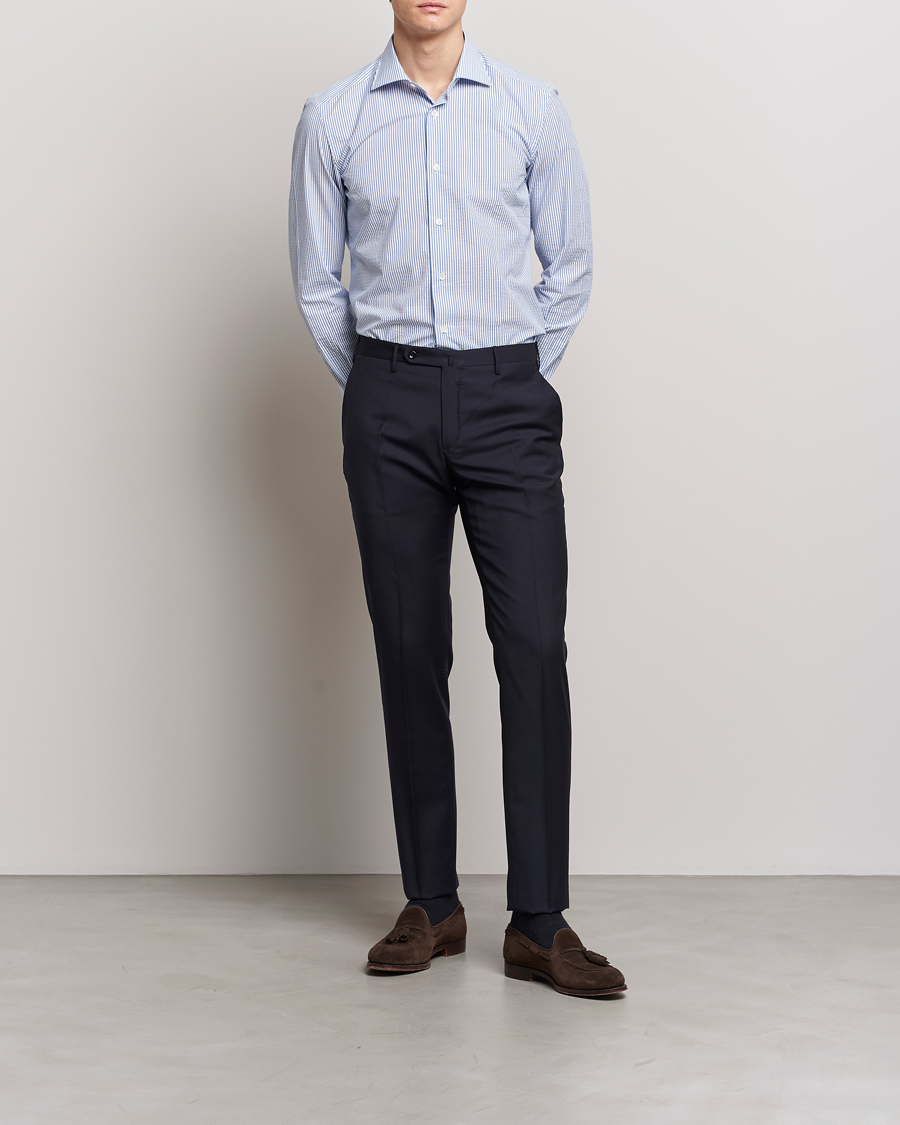 Heren | Broeken | Incotex | Slim Fit Tropical Wool Trousers Navy