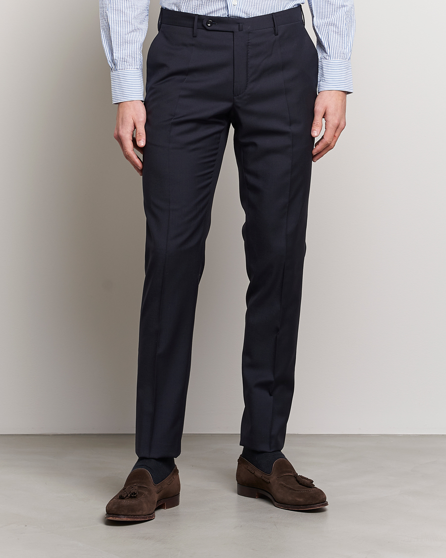 Heren | Broeken | Incotex | Slim Fit Tropical Wool Trousers Navy