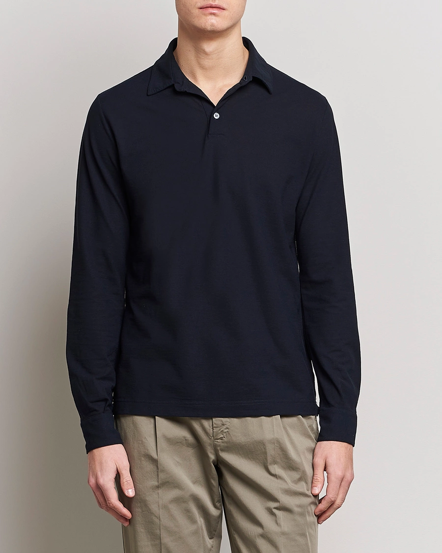 Heren | Poloshirts met lange mouwen | Zanone | Ice Cotton Long Sleeve Polo Navy