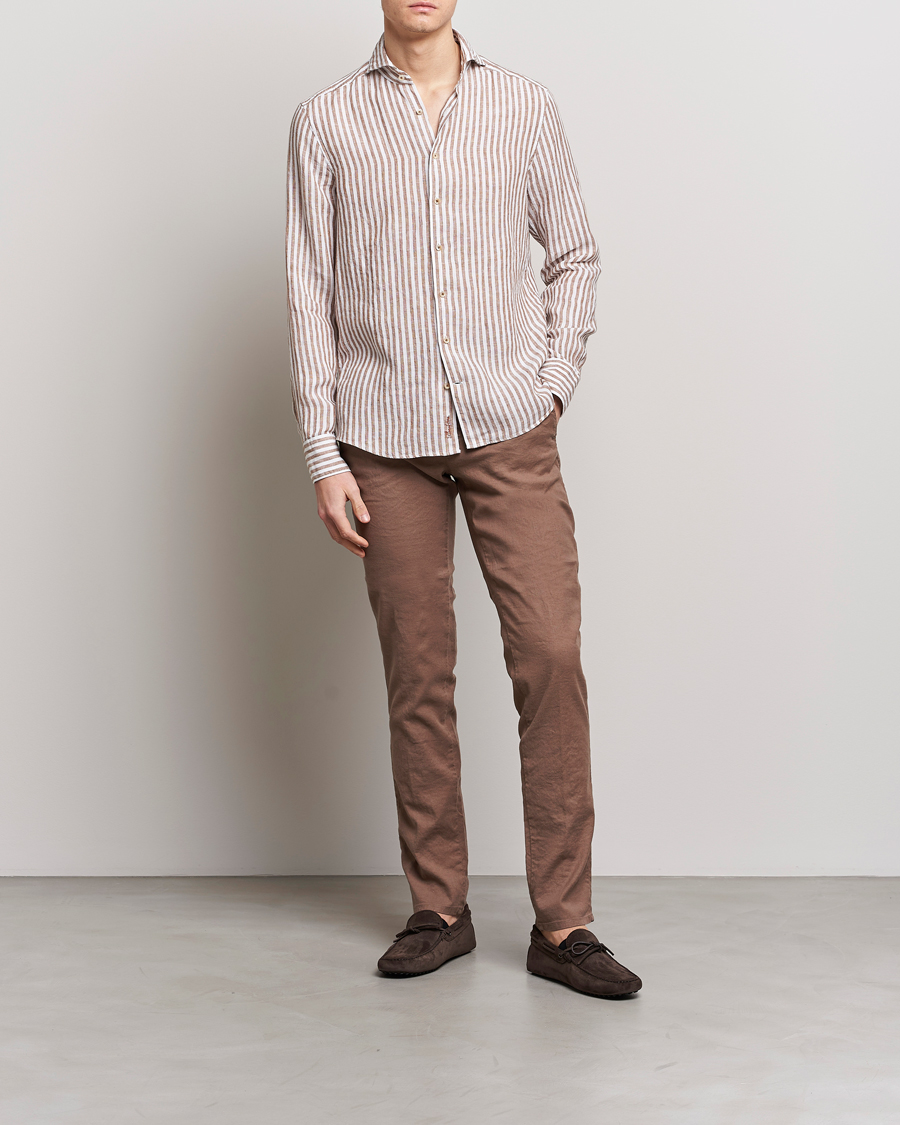 Heren | Broeken | Incotex | Slim Fit Cotton/Linen Slacks Brown