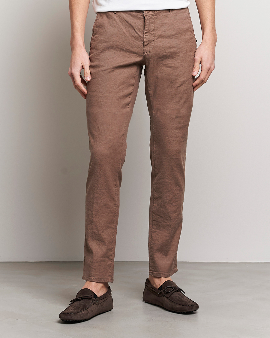 Heren | Broeken | Incotex | Slim Fit Cotton/Linen Slacks Brown