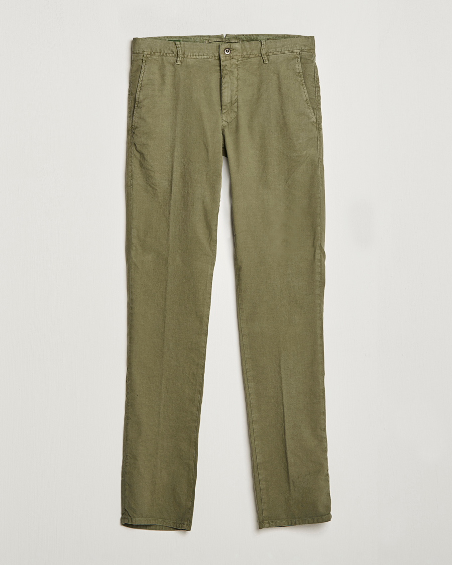 Heren | Broeken | Incotex | Slim Fit Cotton/Linen Slacks Olive
