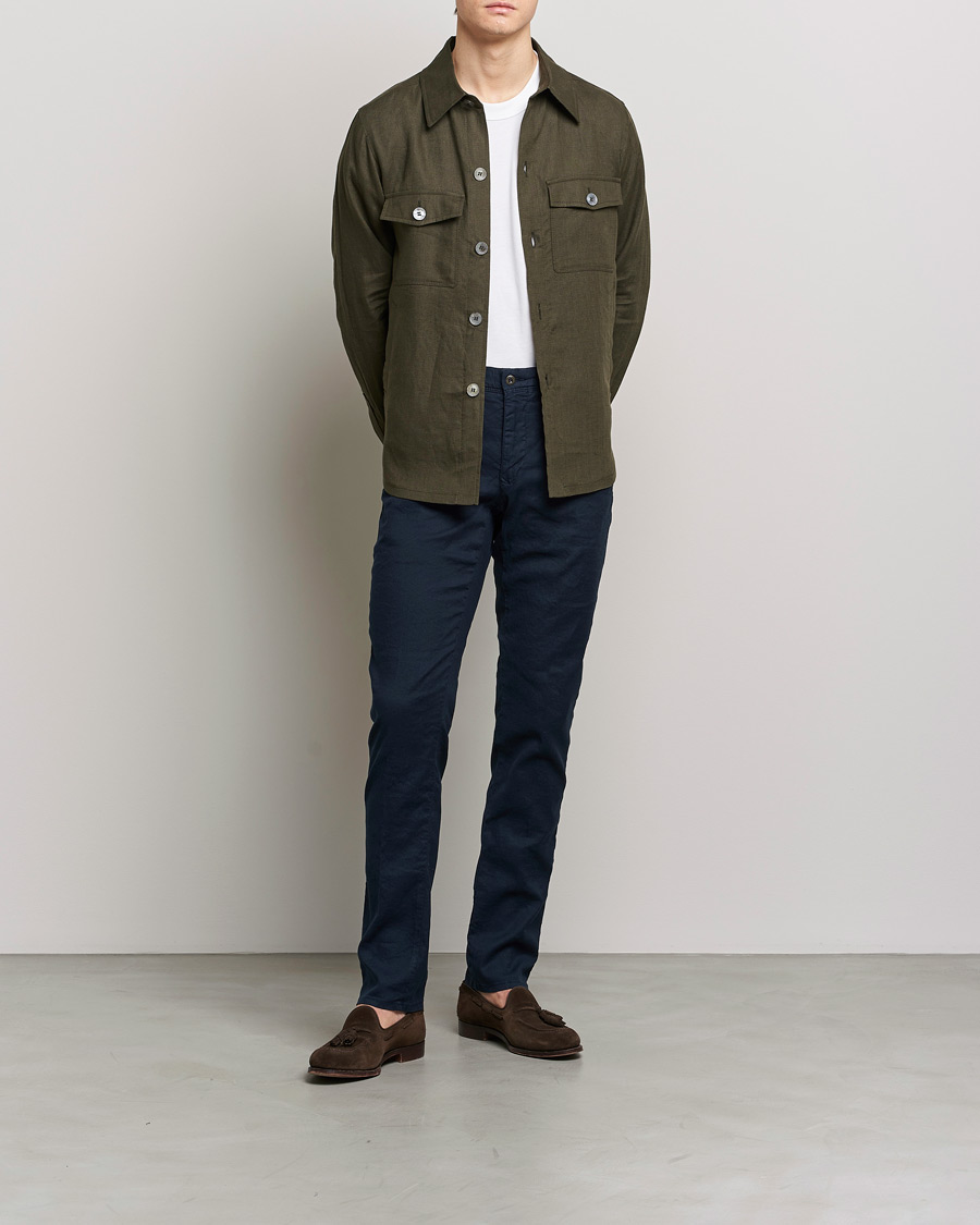 Heren | Broeken | Incotex | Slim Fit Cotton/Linen Slacks Navy