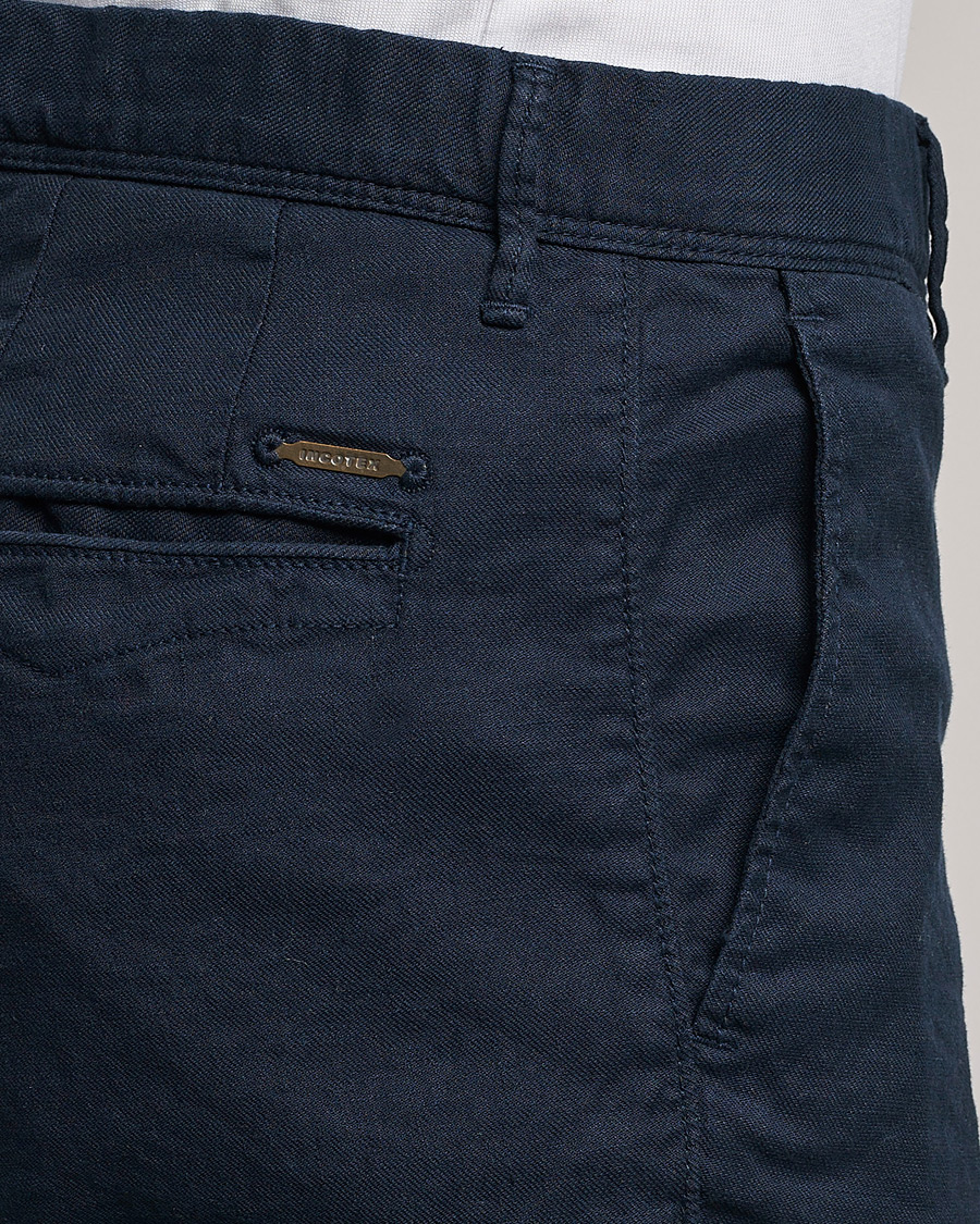 Heren | Broeken | Incotex | Slim Fit Cotton/Linen Slacks Navy
