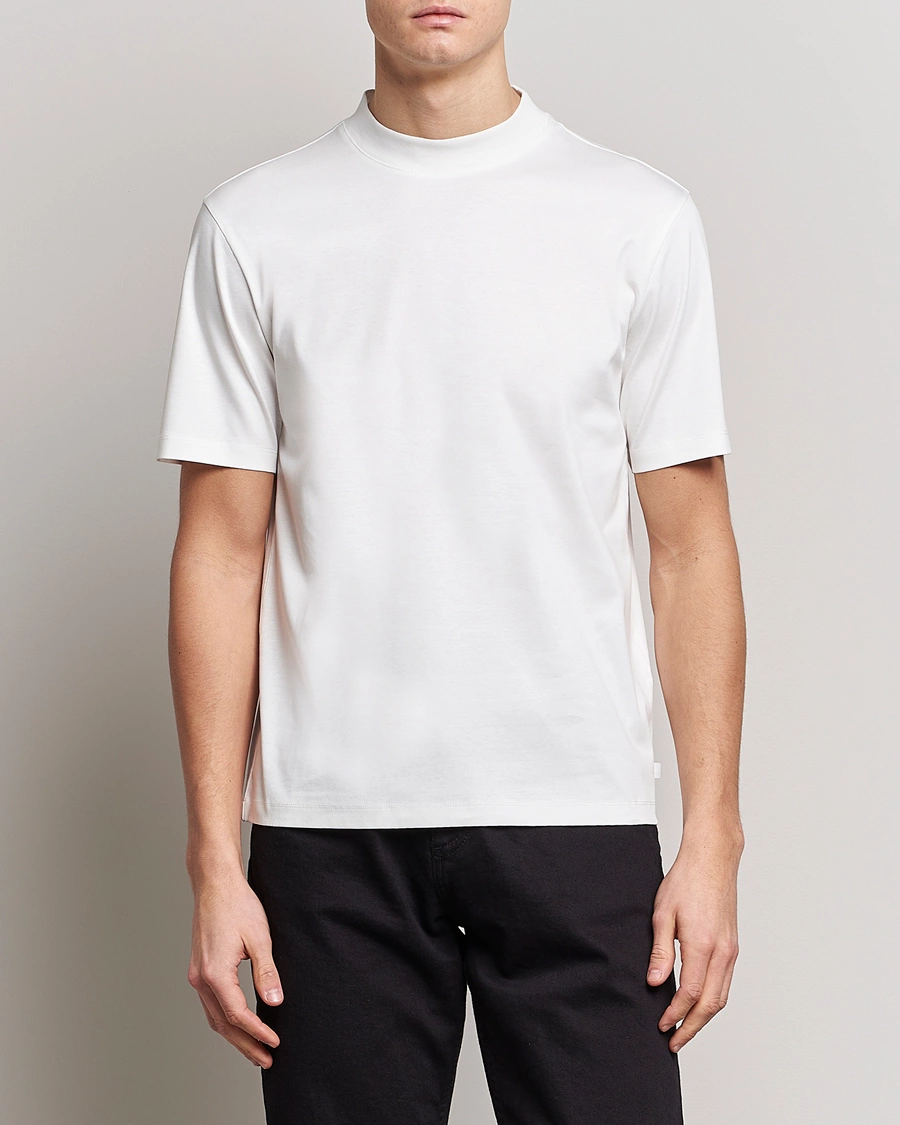 Heren | Witte T-shirts | J.Lindeberg | Ace Mock Neck Mercerized Cotton T-Shirt White