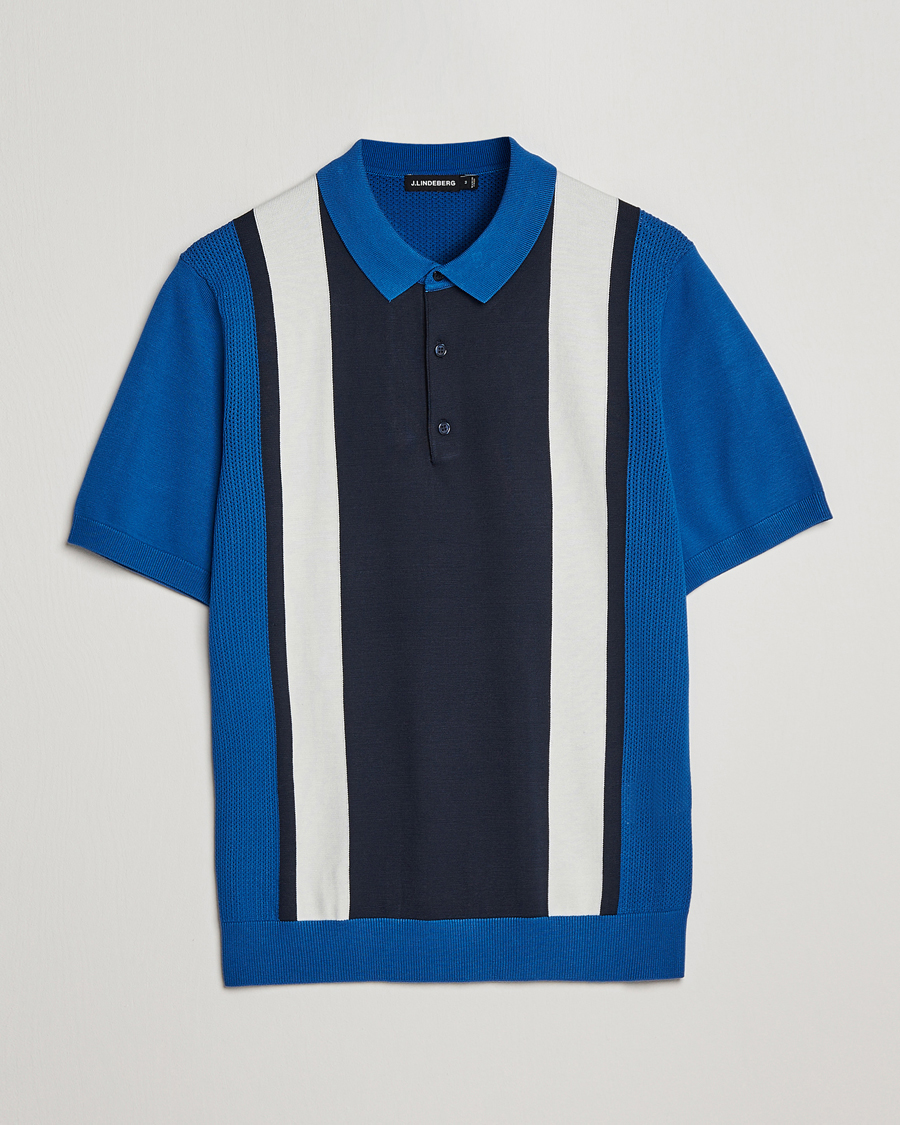 Heren | Polo's | J.Lindeberg | Rey Stripe Knitted Polo Navy