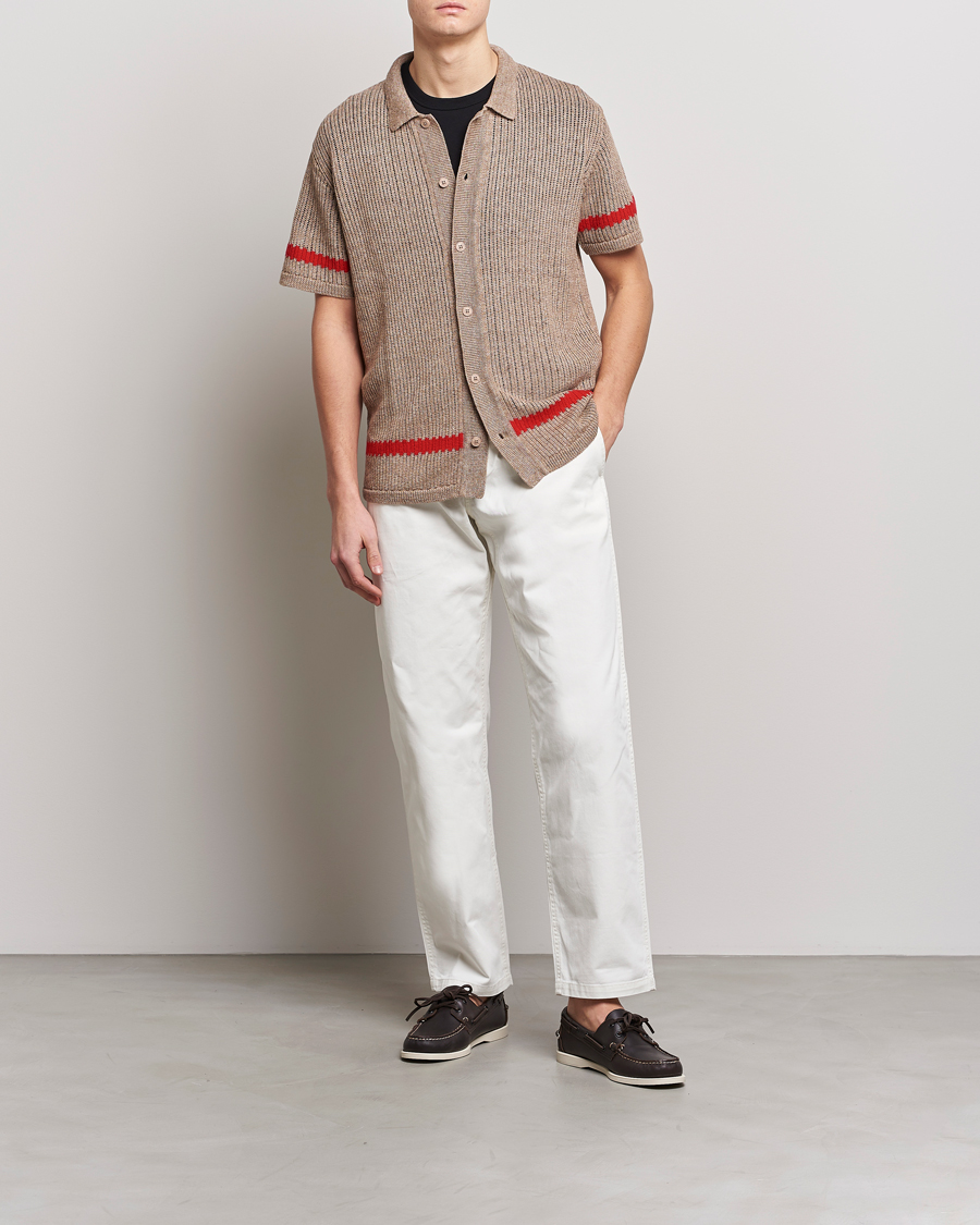 Heren | Overhemden | J.Lindeberg | Sky Knitted Linen/Merino Short Sleeve Shirt Beige