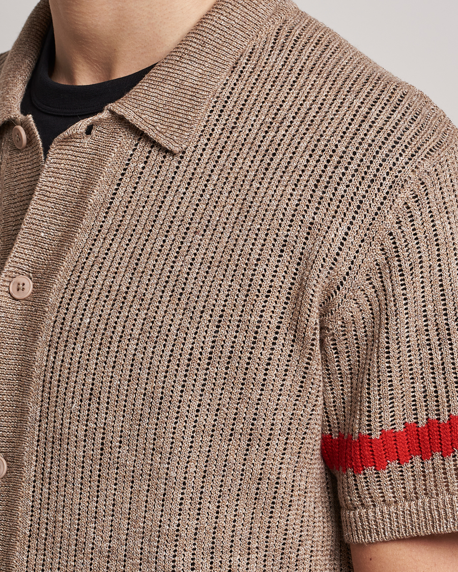 Heren | Overhemden | J.Lindeberg | Sky Knitted Linen/Merino Short Sleeve Shirt Beige