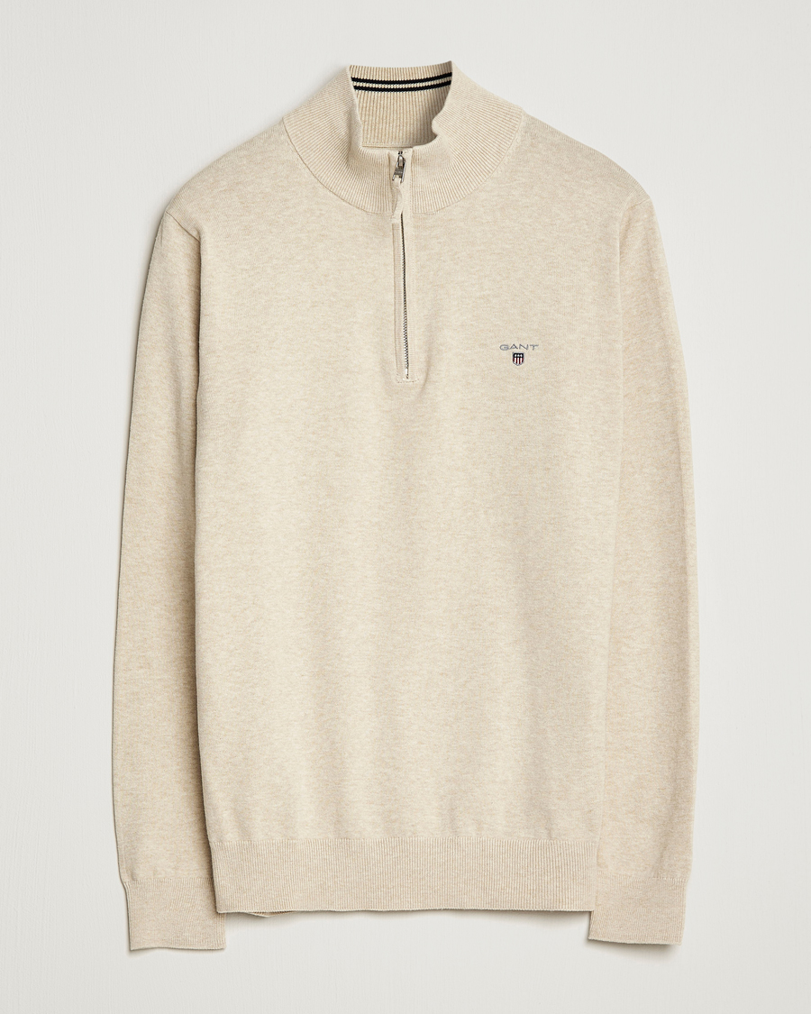 Heren | Truien | GANT | Classic Cotton Half Zip Ocra Melange