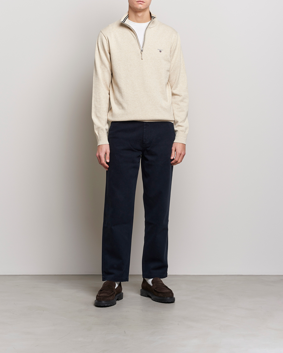 Heren | Truien | GANT | Classic Cotton Half Zip Ocra Melange