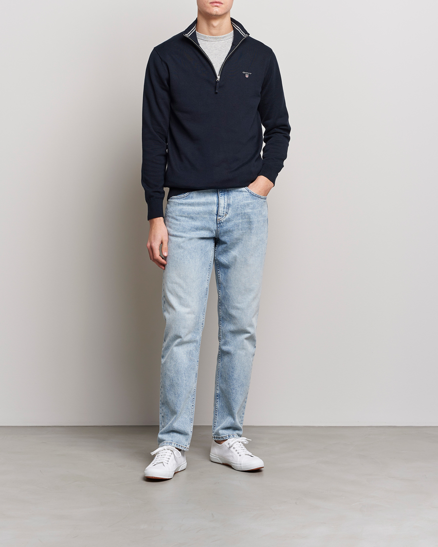 Heren | Truien | GANT | Classic Cotton Half-Zip Sweater Evening Blue