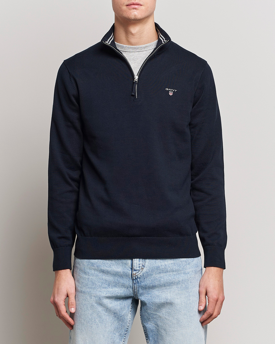 Heren | Truien | GANT | Classic Cotton Half-Zip Sweater Evening Blue