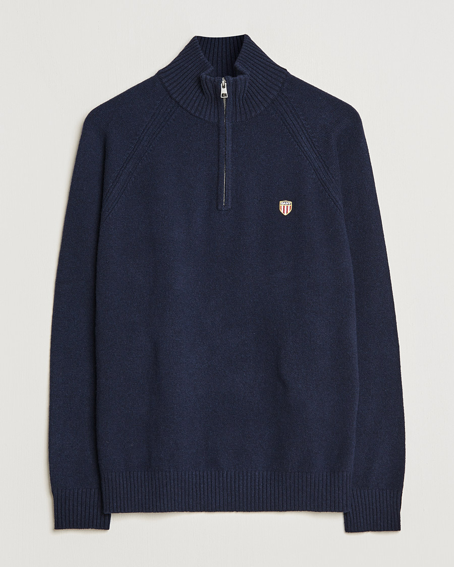 Heren | Truien | GANT | Banner Shield Lambswool Half Zip Eavning Blue