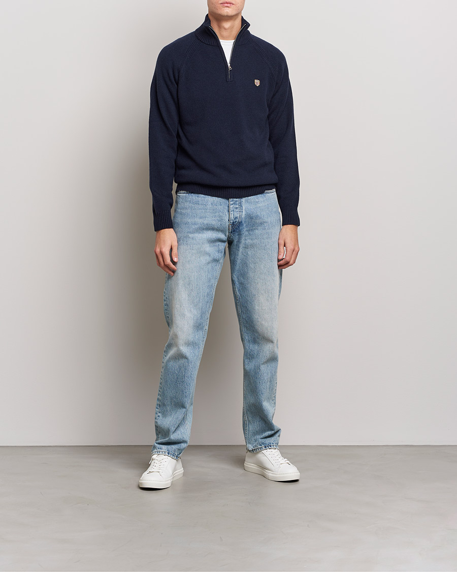 Heren | Truien | GANT | Banner Shield Lambswool Half Zip Eavning Blue