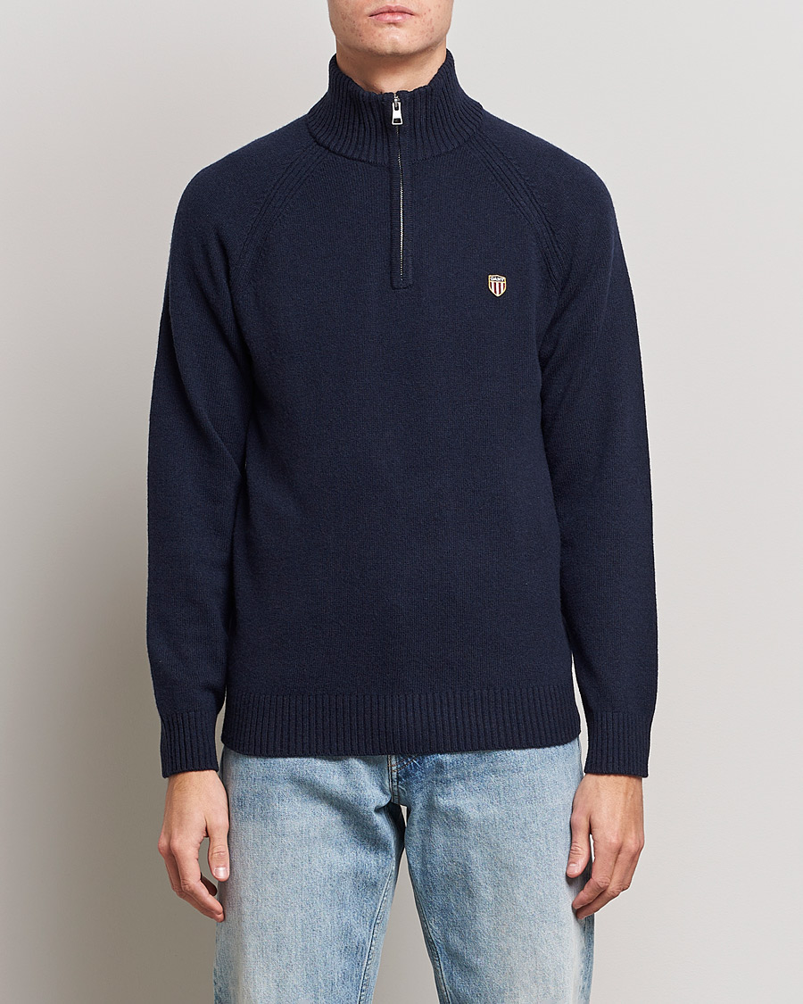 Heren | Truien | GANT | Banner Shield Lambswool Half Zip Eavning Blue