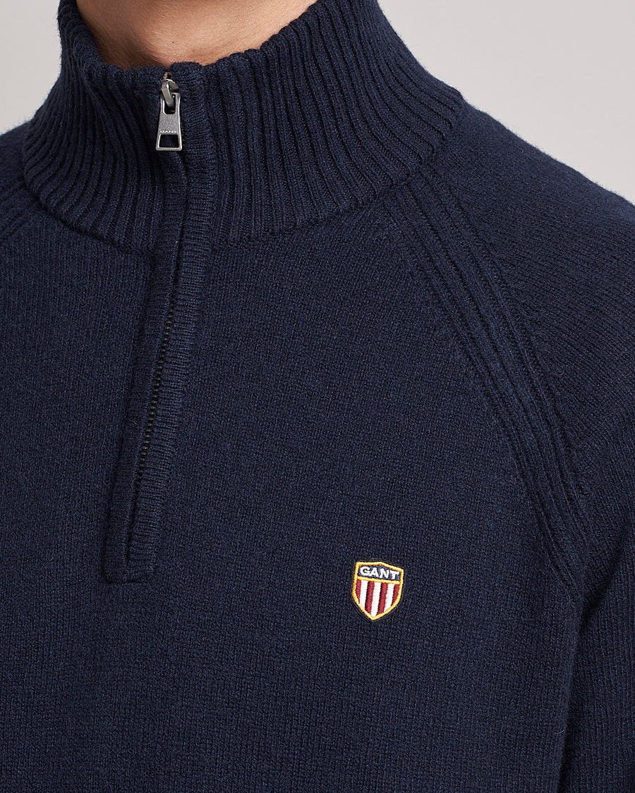 Heren | Truien | GANT | Banner Shield Lambswool Half Zip Eavning Blue