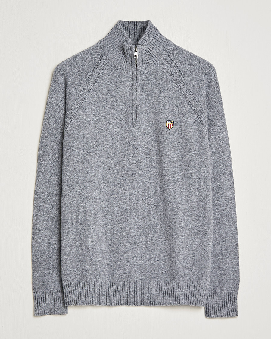 Heren | Truien | GANT | Banner Shield Lambswool Half Zip Dark Grey Melange