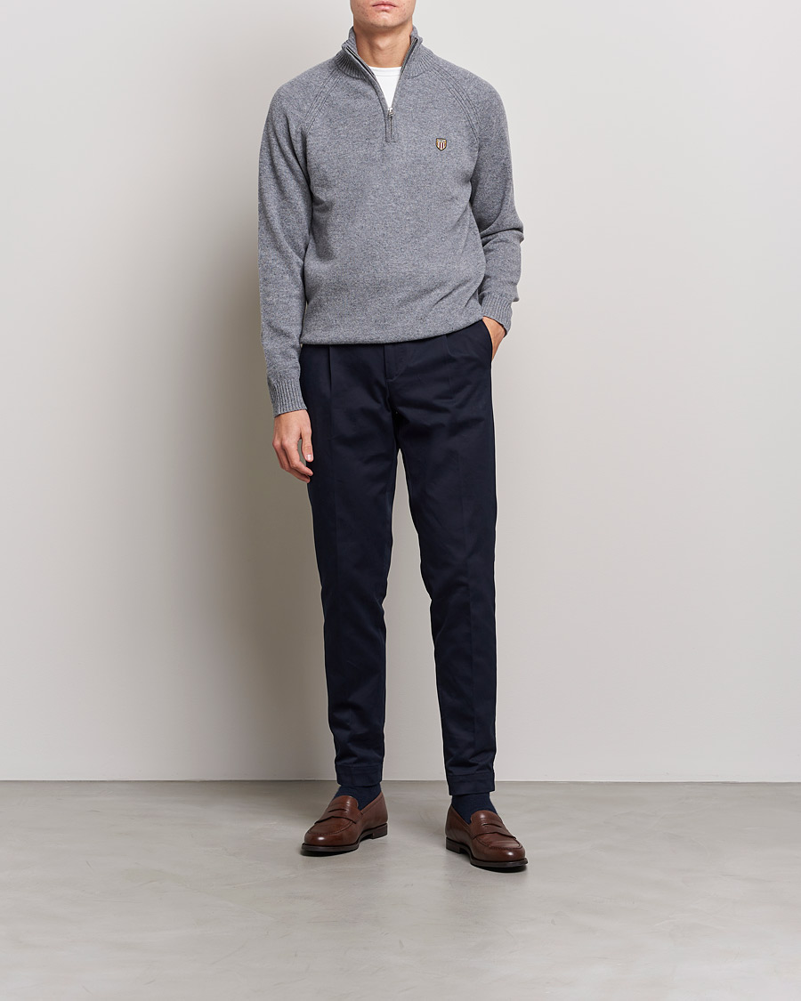 Heren | Truien | GANT | Banner Shield Lambswool Half Zip Dark Grey Melange