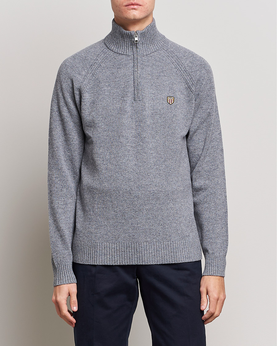 Heren | Truien | GANT | Banner Shield Lambswool Half Zip Dark Grey Melange