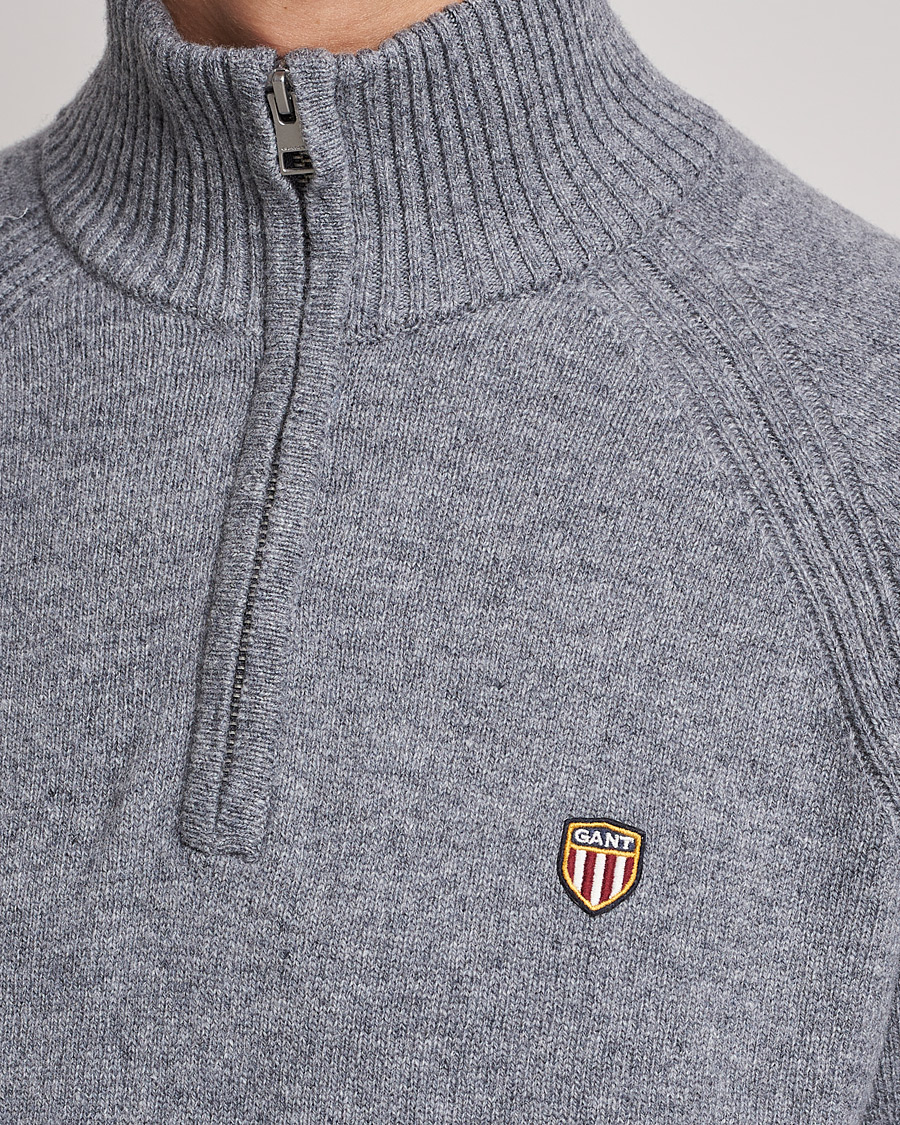 Heren | Truien | GANT | Banner Shield Lambswool Half Zip Dark Grey Melange