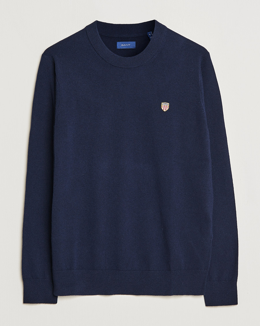 Heren | Truien | GANT | Banner Shield Lambswool Crew Neck Eavning Blue