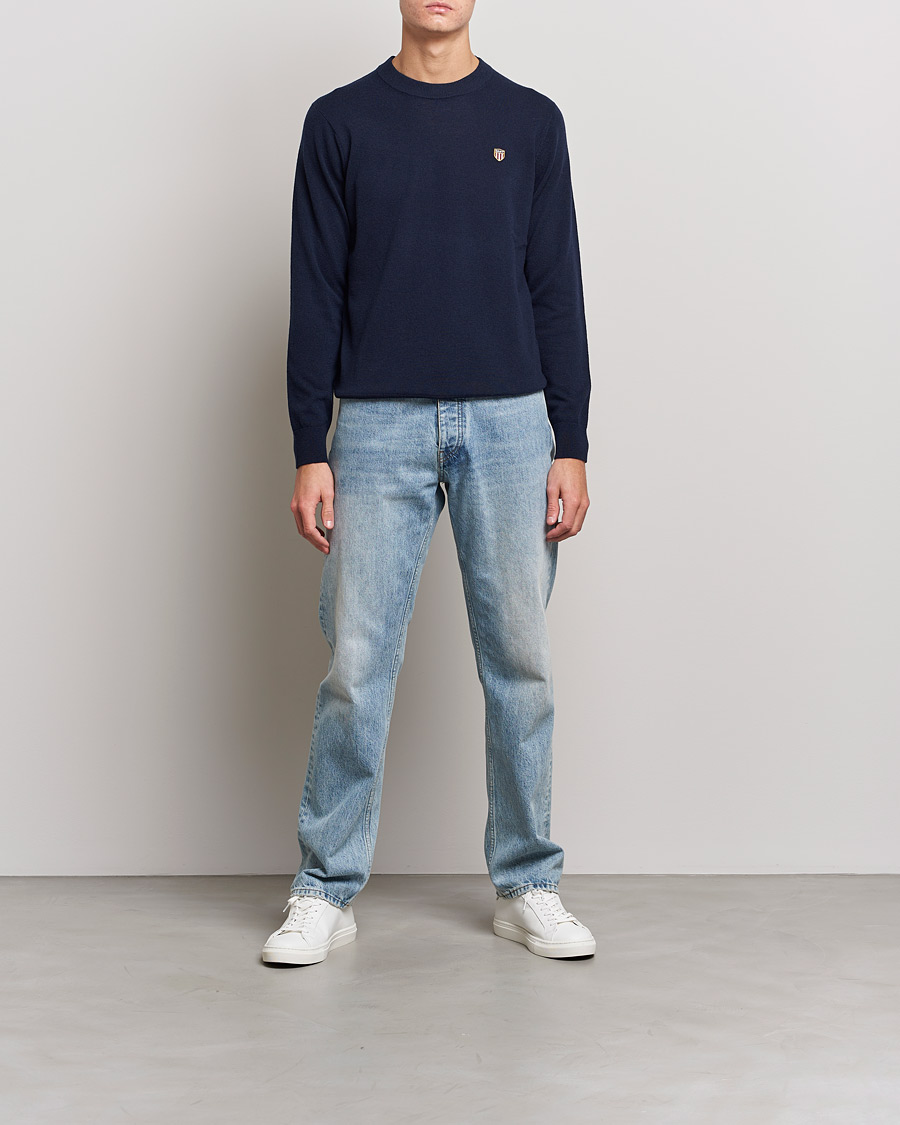 Heren | Truien | GANT | Banner Shield Lambswool Crew Neck Eavning Blue