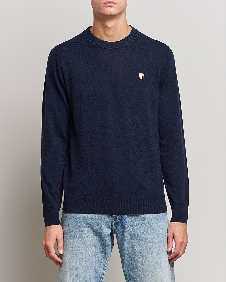 Heren | Truien | GANT | Banner Shield Lambswool Crew Neck Eavning Blue