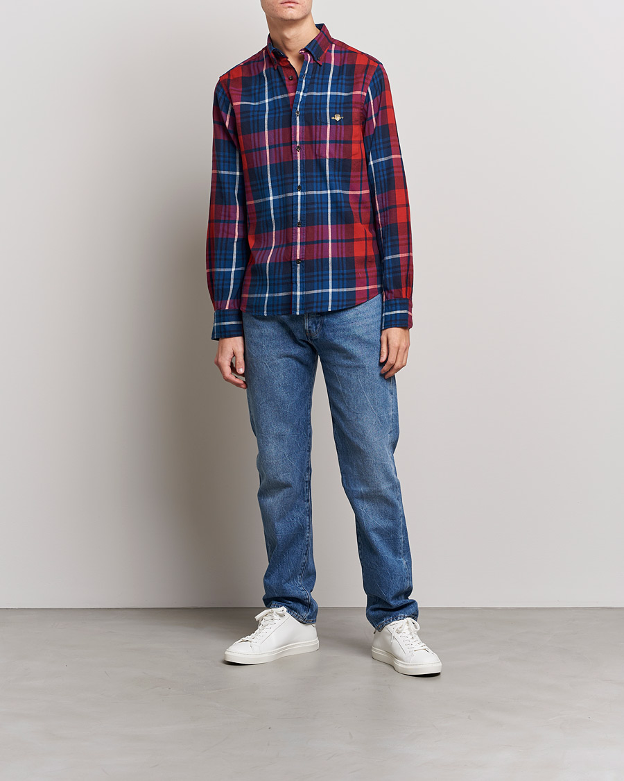 Heren | Overhemden | GANT | Regular Plaid Flannel Shirt Ruby Red