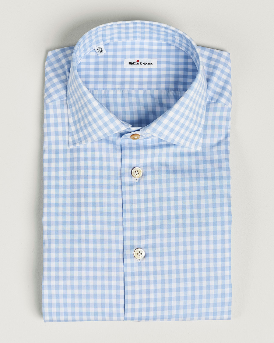 Heren | Overhemden | Kiton | Slim Fit Checked Dress Shirt Light Blue