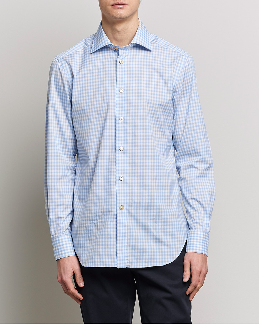 Heren | Overhemden | Kiton | Slim Fit Checked Dress Shirt Light Blue