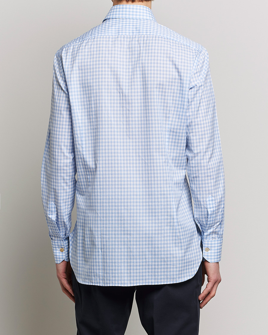 Heren | Overhemden | Kiton | Slim Fit Checked Dress Shirt Light Blue