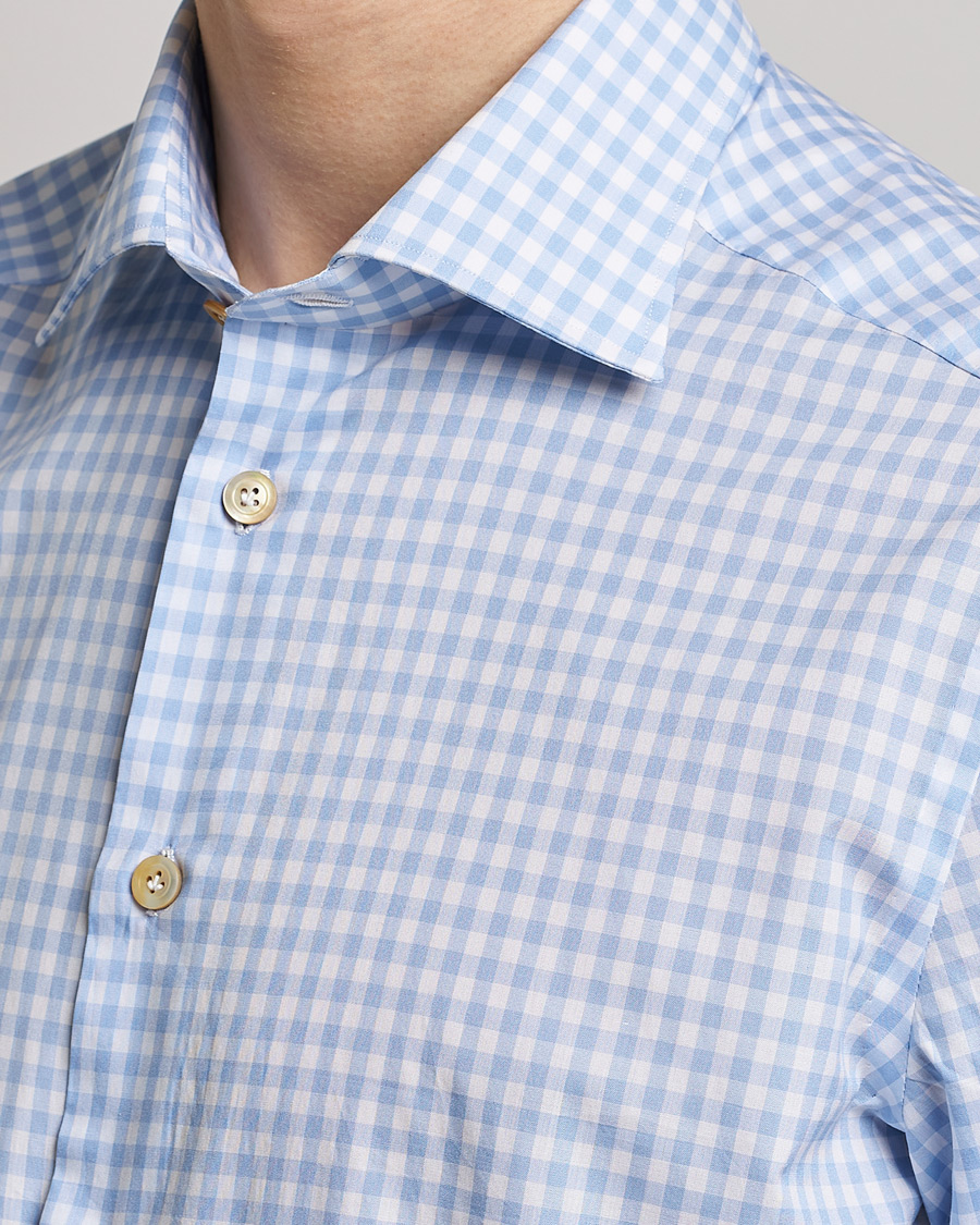 Heren | Overhemden | Kiton | Slim Fit Checked Dress Shirt Light Blue