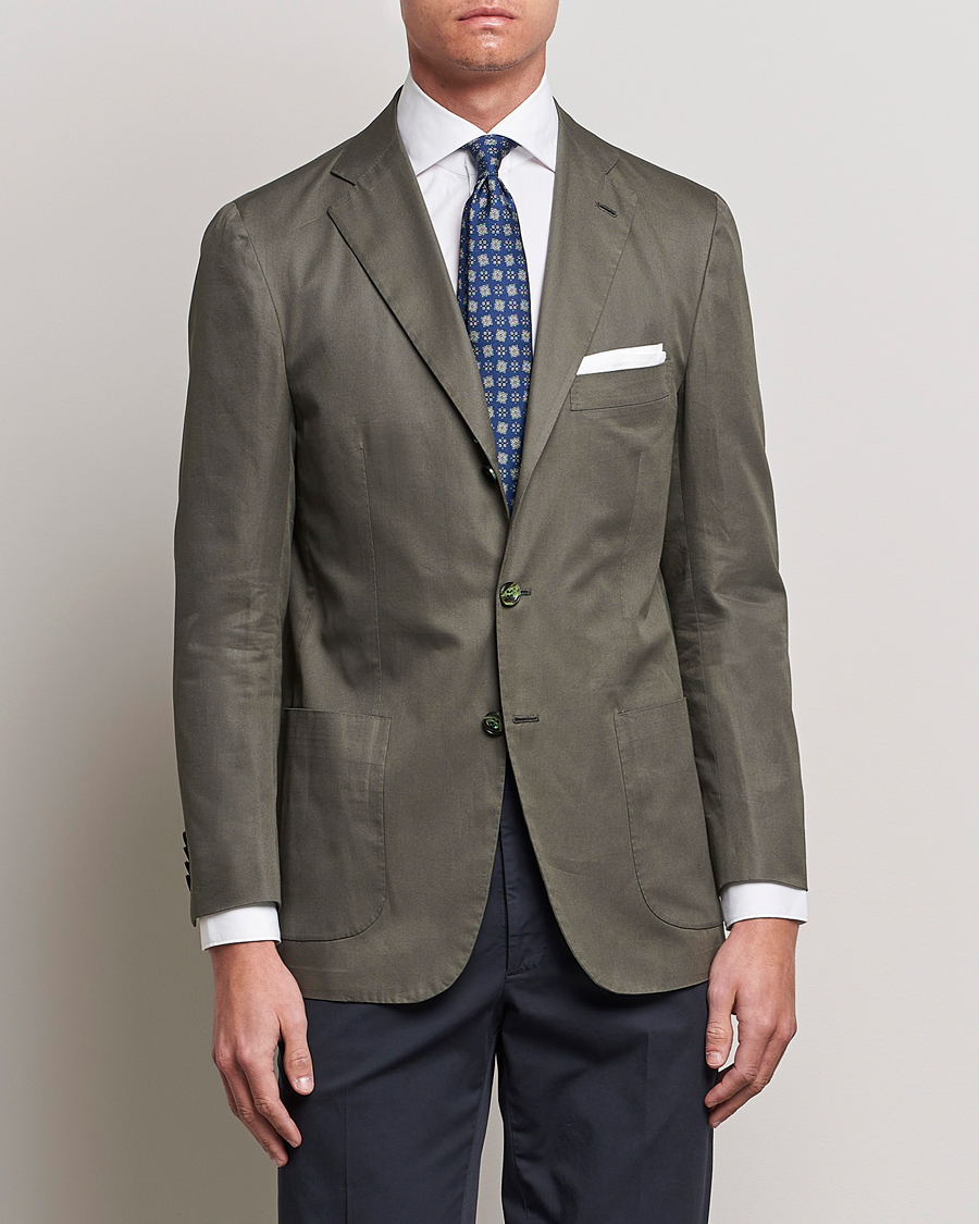 Heren | Blazers | Kiton | Sea Island Cotton Blazer Olive Green