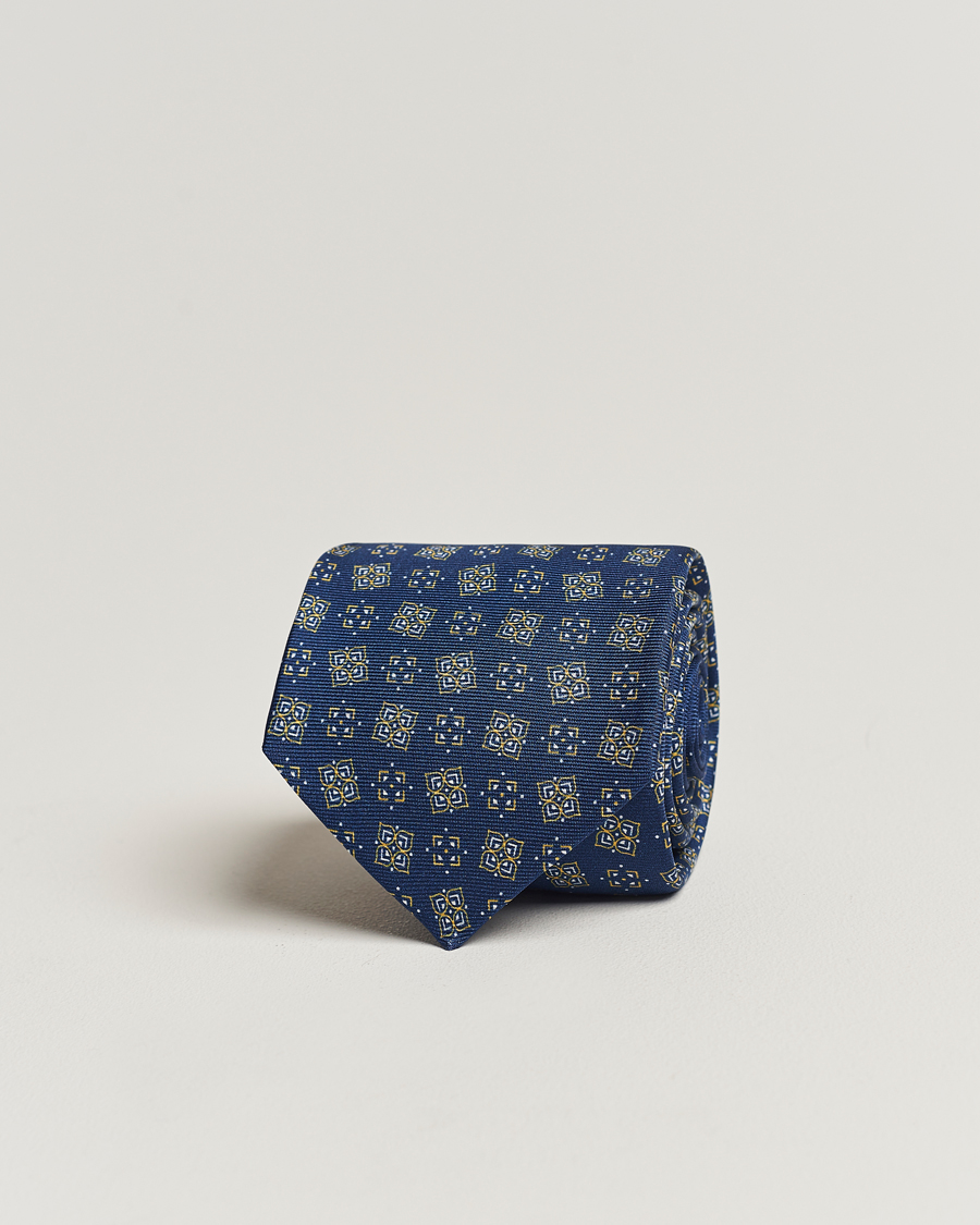 Heren | Kiton Printed Silk Tie Navy | Kiton | Printed Silk Tie Navy