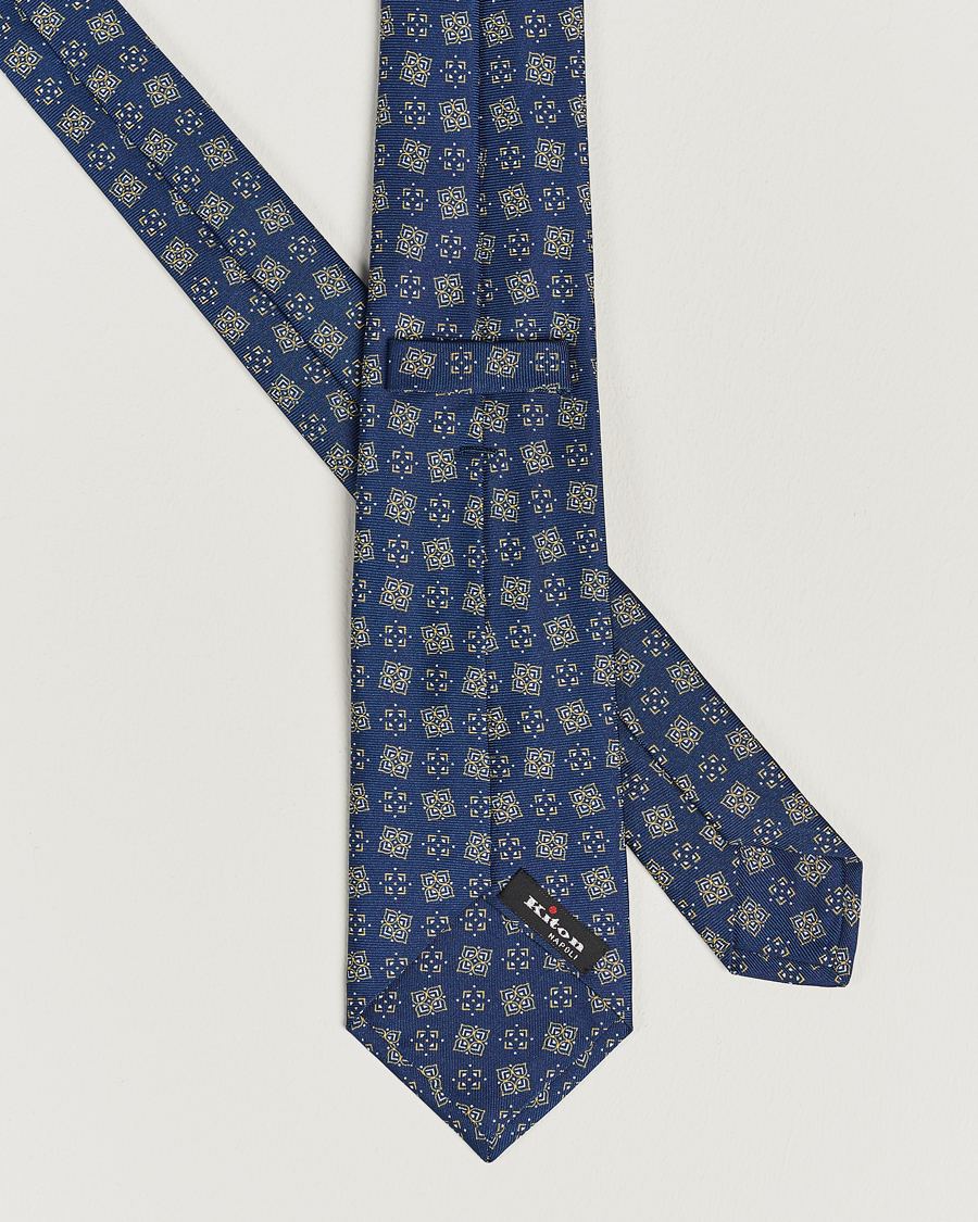 Heren | Kiton Printed Silk Tie Navy | Kiton | Printed Silk Tie Navy